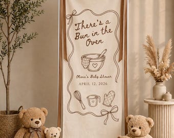 Personalized Bun in the Oven Baby Shower Banner, Baking Theme Baby Shower Welcome Sign, Neutral Baby Shower Decor