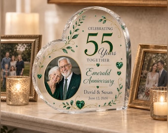 Personalized 55th Anniversary Acrylic Plaque, Emerald Anniversary Photo Gift for Parents, Grandparents or Couple