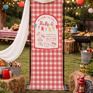 Baby Q Baby Shower Banner, BBQ Baby Shower Backdrop, Custom Baby Q Welcome Sign, Baby BBQ Party Decor, Picnic Baby Shower Banner image 1