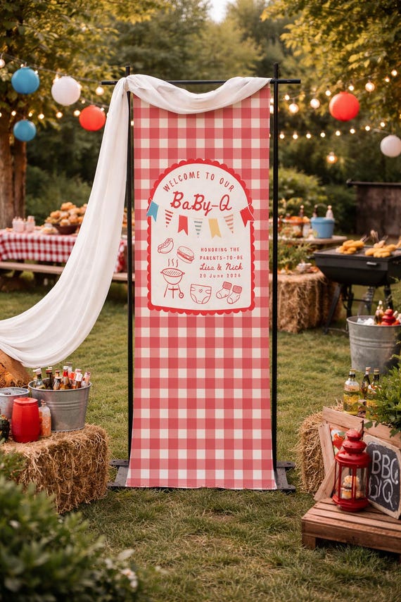 Baby Q Baby Shower Banner, BBQ Baby Shower Backdrop, Custom Baby Q Welcome Sign, Baby BBQ Party Decor, Picnic Baby Shower Banner