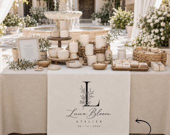 Runner da tavolo personalizzato con logo, allestimento personalizzato per stand di vendita, tovaglia per mercati, fiere dell'artigianato e decorazioni per piccole imprese.
