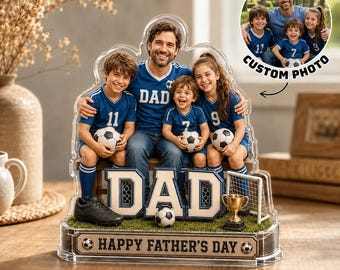 Personalized Soccer Dad Acrylic Plaque, Custom Dad with Kids Gift, Father’s Day Soccer Family Keepsake