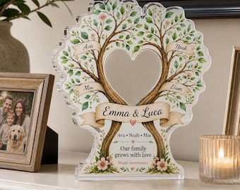 Targa acrilica personalizzata con albero genealogico, regalo di anniversario personalizzato per la coppia, ricordo per moglie e marito con i nomi dei figli