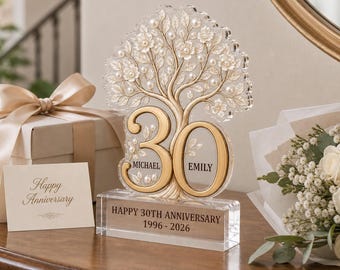 Personalized 30th Anniversary Acrylic Plaque, Custom Pearl Anniversary Gift for Couple, Parents Wedding Keepsake