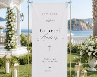 Personalized Baptism Banner, Custom Spanish Bautizo Welcome Sign, Baby Boy Christening Backdrop Decor