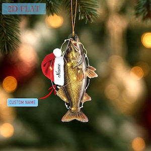 Personalizowana ozdoba świąteczna w kształcie ryby okoniowej, spersonalizowany akrylowy prezent dla rybaka