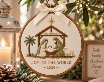 Personalized Nativity Christmas Embroidery Hoop, Custom Family Name Ornament, Christian Christmas Keepsake 2026