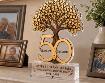Targa in acrilico per il 50° anniversario, regalo personalizzato per le nozze d'oro dei nonni, ricordo per nonna e nonno.