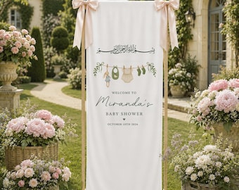 Muslim Baby Shower Welcome Sign, Personalized Baby Shower Banner, Islamic Baby Shower Decor, Custom Linen Backdrop