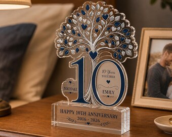 Personalized 10th Anniversary Acrylic Plaque, Custom Couple Gift, Tin Anniversary Keepsake for Husband Wife Parents