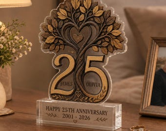 Targa in acrilico per il 25° anniversario, regalo personalizzato per l'anniversario d'argento per la coppia, ricordo per genitori, moglie e marito