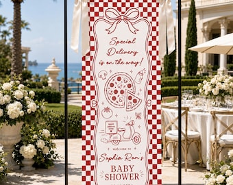 Personalized Baby Shower Banner, Custom Italian Pizza Welcome Sign, Special Delivery Baby Shower Backdrop Decor