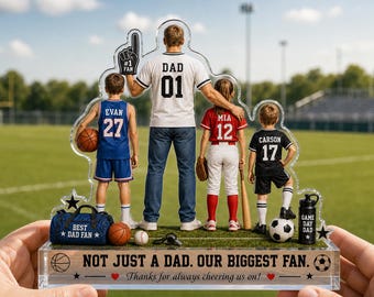 Personalized Sports Dad Acrylic Plaque, Custom Dad Biggest Fan Gift from Kids, Father’s Day Sports Family Keepsake