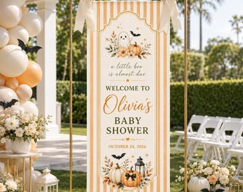 Personalized Halloween Baby Shower Banner, Custom Little Boo Fabric Welcome Sign, Fall Pumpkin Baby Shower Backdrop