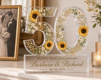 Personalized 50th Anniversary Acrylic Plaque, Golden Anniversary Gift for Parents, Custom Couple Wedding Keepsake