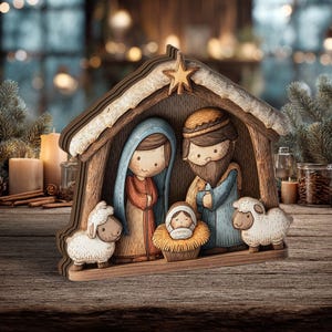 Cute Nativity Scene Wooden Block | Handcrafted Holy Family Manger Set | Rustic Christmas Decor | Christian Farmhouse Holiday Gift