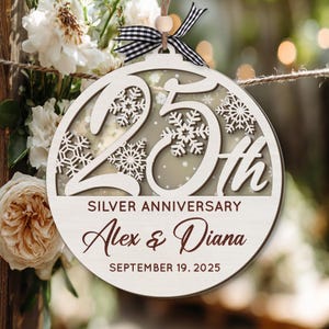 25th Anniversary Personalized Wooden Ornament, Wedding Anniversary Gift, Anniversary Party Gift, Custom 25th Anniversary