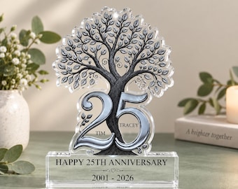 Personalized 25th Anniversary Acrylic Plaque, Custom Silver Anniversary Gift for Couple, Parents Wedding Keepsake