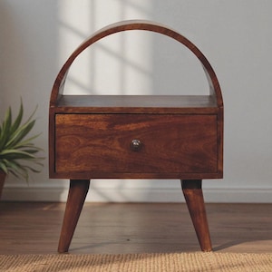 Chestnut Wood Nightstand – Solid Mango Bedside Table with Drawer & Shelf, Rustic Modern Bedside Storage