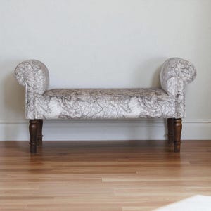 Map Print Upholstered Bench: Solid Mango Wood Hallway Seating
