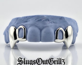 Custom 4pcs Open Face with Extended Fangs Grillz (925 Sterling Silver/Free Mold Kit)