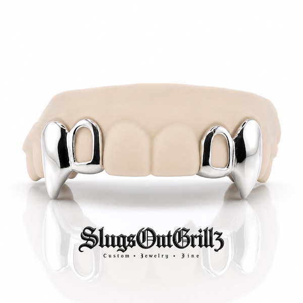 Custom 4pcs Open Face with Extended Fangs Grillz (925 Sterling Silver/Free Mold Kit)