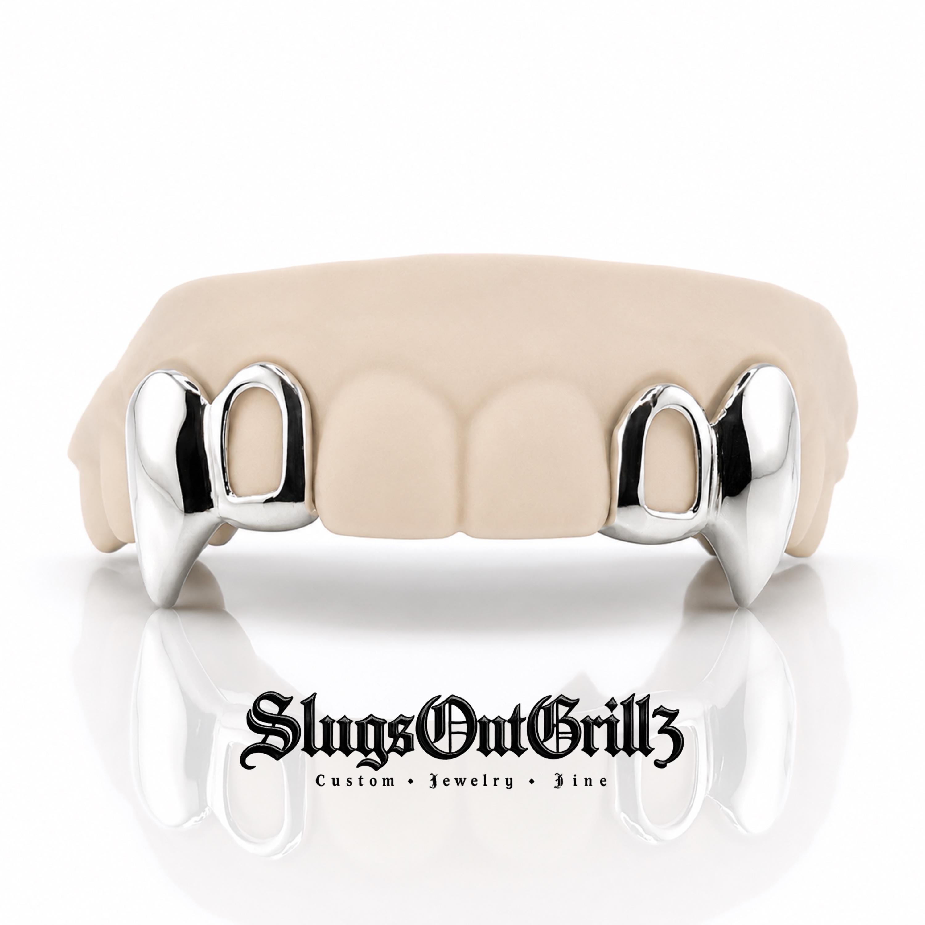 Custom 4pcs Open Face with Extended Fangs Grillz (925 Sterling Silver/Free Mold Kit)
