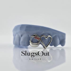 Custom 2pcs Open Heart Kitty Grillz (925 Sterling Silver/Free Mold Kit)