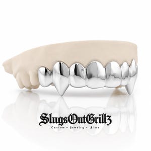 Custom 8pcs Soild Classic with Extended Fangs Grillz (925 Sterling Silver/ Free Mold Kit)