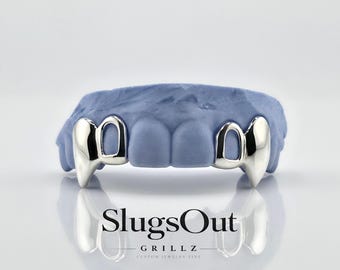 Custom 4pcs Open Face with Extended Fangs Grillz (925 Sterling Silver/Free Mold Kit)