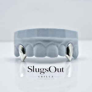 Custom 2pcs Plain Jane with Extended Fangs Grillz (925 Sterling Silver/Free Mold Kit)