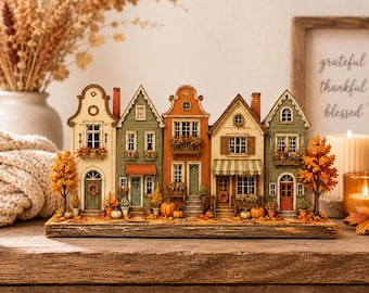 Personalized Fall Village Decor, Autumn House Shelf Sign, Cozy Harvest Home Decors, Custom Book Lover Gift