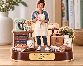 Personalized Baker Wooden Block, Custom Chef Portrait Keepsake, Bakery Kitchen Decor, Baking Lover Gift, Pastry Artist Plaque, Name Sign