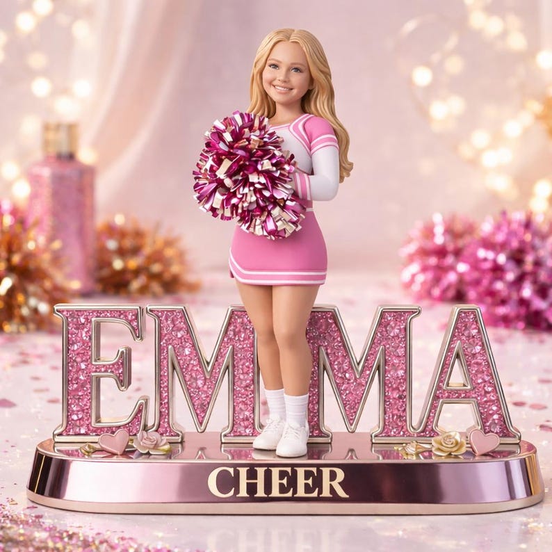 Personalized Cheer Acrylic Block Plaque with Custom Photo, Printed Desk Name Plate, Cheerleader Gift, Team Spirit Decor image 3