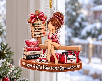 Personalized Gymnastics Girl Ornament, 2D Flat Acrylic, Custom Name Keepsake, Gymnast Gift, Christmas Tree Decor, Female Athlete Memento