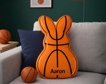 Personalized Basketball Bunny Pillow: Custom Name And Shape Pillow for Youth Basketball, Sports Throw Pillow, Basketball Lovers Cushion
