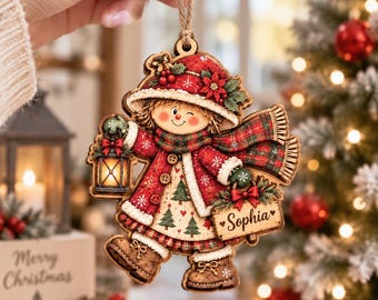 Adorno navideño de madera personalizado, recuerdo navideño de doble cara, adorno con nombre personalizado, linda decoración de Santa Claus para niña, decoración rústica para árbol de Navidad.