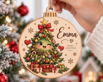 Adorno navideño personalizado para árbol de Navidad, adorno navideño de madera personalizado 2026, bonito recuerdo para el árbol, regalo de decoración navideña con nombre familiar