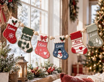 Personalized Christmas Stocking Wooden Ornament, Custom Family Name Decor, 2 Layer Double Sided Wood Keepsake, Holiday Tree Gift 2026
