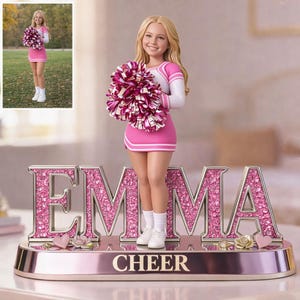 Personalized Cheer Acrylic Block Plaque with Custom Photo, Printed Desk Name Plate, Cheerleader Gift, Team Spirit Decor image 4