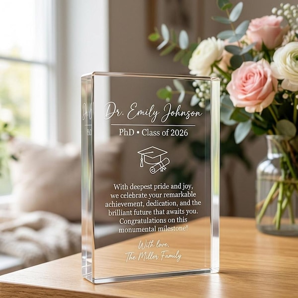 Personalized Graduation Acrylic Plaque, Custom Name Doctor Gift, Class of 2026 Keepsake, Graduate Gift, Congrats Decor