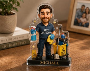 Personalized Custodian Gift, Custom Janitor Figurine, Cleaning Staff Appreciation Decor, Custodian Keepsake