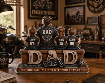 Custom Biker Dad Acrylic Block Gift, Personalized Motorcycle Family Plaque for Father’s Day, Motorcycle Dad Gift from Kids
