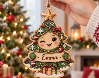 Adorno navideño personalizado para árbol de Navidad, adorno navideño de madera personalizado para árbol de Navidad 2026, bonito recuerdo con el nombre de la familia, regalo de decoración navideña