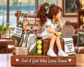 Personalized Tennis Girl Wooden Block, Custom Name Plaque, Female Player Gift, Sports Lover Keepsake, Desk Decor, Athlete Shelf Display