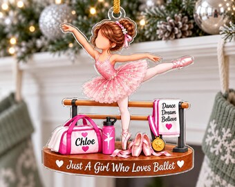 Personalized Ballerina Ornament, 2D Flat Acrylic, Custom Name Ballet Keepsake, Dancer Gift, Pink Tutu Christmas Tree Decor, Recital Memento