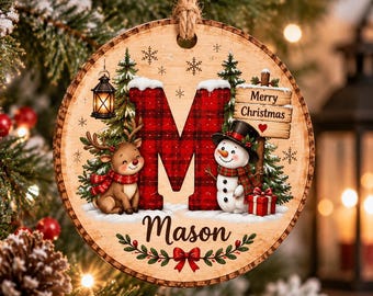 Adorno navideño personalizado con la letra M, adorno de madera con inicial personalizada 2026, recuerdo con monograma familiar, regalo para decorar el árbol de Navidad