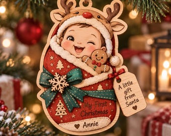 Personalized Baby First Christmas Wooden Ornament, Custom Name Newborn Keepsake, My First Christmas Gift, Baby Girl Holiday Tree Decor