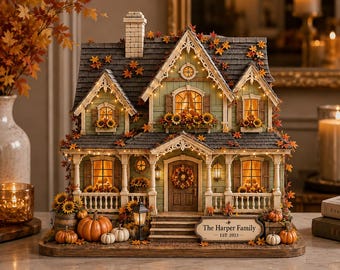 Bloque de madera personalizado de otoño, letrero familiar de estilo rústico otoñal, decoración de calabaza para estante de porche, regalo personalizado para repisa de chimenea con año de fundación