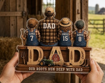 Bloc acrylique personnalisé pour papa fermier, cadeau de famille de ferme personnalisé pour la fête des pères, souvenir rustique de papa, cadeau de plaque pour papa
